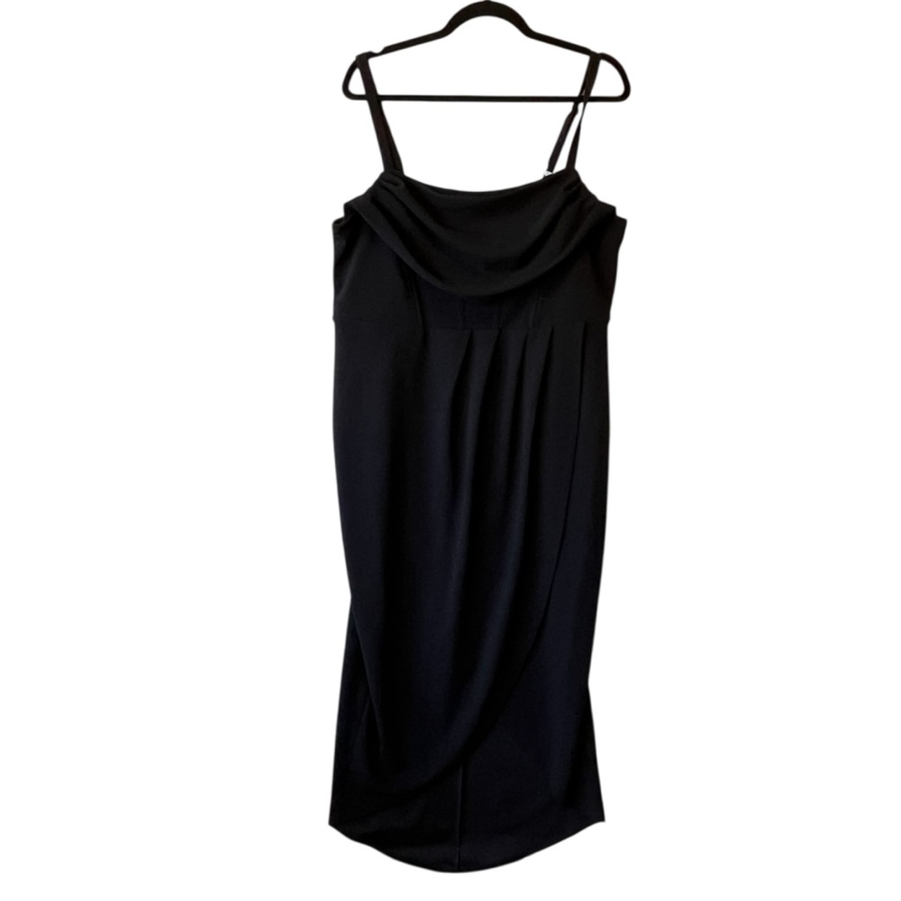 Torrid pencil midi dress 14 Sleeveless Black Draped front Boned bodice Wrap slit